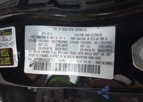 2010 Mazda Cx-9 Grand Touring z USA, uszkodzony, nr VIN JM3TB3MV8A0227461